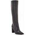 Nine West Womens Black Comfort Danee Pointy Toe Block Heel Zip-Up Leather Dress Boots 8 m