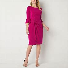 Connected Apparel Petite 3/4 Bell Sleeve Sheath Dress | Pink | Petites 6 Petite | Dresses Sheath Dresses | Stretch Fabric | Easter Fashion