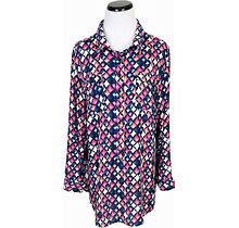 Christopher & Banks Button Pullover Collared Long Sleeve Tunic Top Geo Print XL