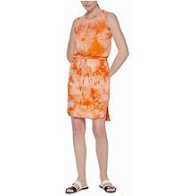 Calvin Klein Womens Orange Drawstring Waist Sleeveless Sheath Dress 12