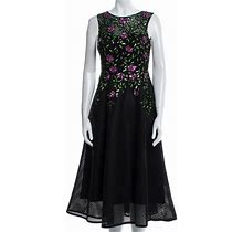 Teri Jon Black And Floral Beaded Cocktail Dress Size Small
