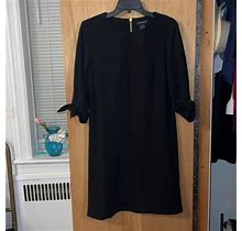 Liz Claiborne Dresses | Liz Claiborne Modest Black Dress With Bow Sleeves. Size 6. Polyester And Spandex | Color: Black | Size: 6