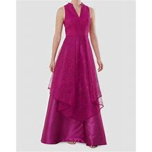 $458 Kay Unger Women's Pink Satin Laced Tamara V-Neck A-Line Dress