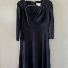 Loft Dresses | Ann Taylor Loft Black Long Sleeve Dress V Neck Size 6 Petite | Color: Black | Size: 6P