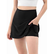 ODODOS Women's Athletic Tennis Skorts With Pockets Built-In Shorts Golf Active Skirts For Sports Running Gym Training