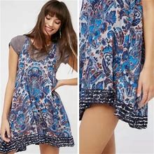 Free People Dresses | Free People Fp One Blue Paisley Sequins Fully Lined / Xs/Tp | Color: Black/Blue | Size: Xs