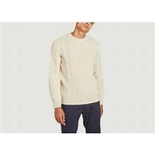 Sunspel Merino Cable Knit Sweater - White - Crew Neck Size XL