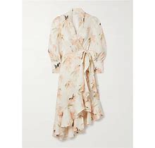 Zimmermann Net Sustain Printed Linen Midi Wrap Dress - Women - Ivory Dresses - XXL