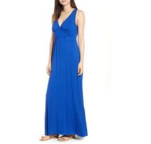 Loveappella V-Neck Jersey Maxi Dress In Blue Maze At Nordstrom, Size Petite P