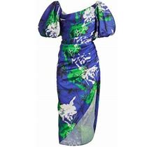 Prabal Gurung Women's Floral Puff-Sleeve Midi-Dress - Cobalt Multi - Size 8