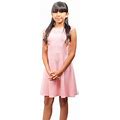 Girl Story - Pink Short Sleeve Strech Detailed Neck Line Knee High Girls Dress - 10 / Pink