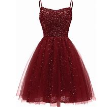 Sequin Short Prom Dresses Spaghetti Straps Tulle Glitter Homecoming Evening Formal Party Ball Gowns