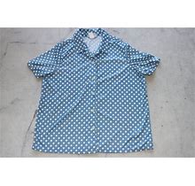 Blair Women's Polka Dot Blue Button Down Shirt Blouse SZ L