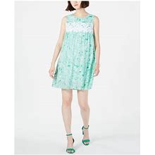 Ny Collection Womens Green Printed Sleeveless Halter Mini Party Shift Dress Petites PXS