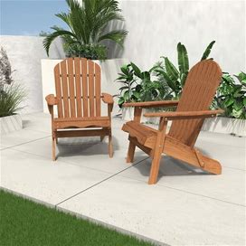 2 PCS Brown Outdoor Garden Wooden Folding Lounge Adirondack Chairs - Dark Brown