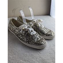Keds Champion X Kate Spade Silver Glitter Sneakers Womens Size 8 Lace Up Ribbon