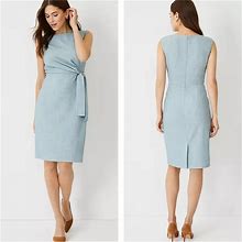 Ann Taylor Dresses | Ann Taylor The Tie Waist Dress In Cross Weave 8P Petite Duaty Willow Green | Color: Gray/Green | Size: 8P