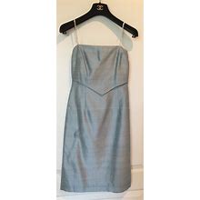 New LAUNDRY By SHELLI SEGAL Silver Metallic Raw Silk Strapless Dress SZ 4, $175