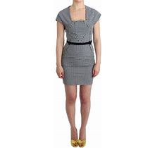 Gf Ferre Women Black White Dress Checkered Belted Slimming Casual