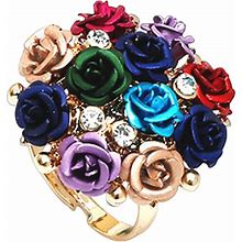 Colorful CZ Rose Flower Wedding Ring For Women Girls Gold Plated Love Promise Engagement Rhinestone Acrylic Flowers Adjustable Open Wrap Rings