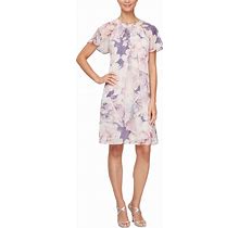 Sl Fashions Women's Printed Embellished Neckline Dress - Lilac Multi