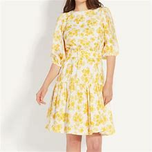 Ann Taylor Dresses | Ann Taylor Citrus Blossom Belted Flounce Shift Dress | Color: White/Yellow | Size: 8