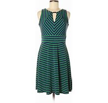 Liz Claiborne Casual Dress - A-Line Keyhole Sleeveless: Navy Blue Print Dresses - Women's Size 6