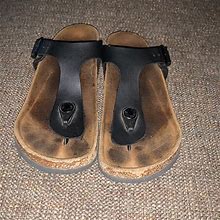 Birkenstock Shoes | Gently Loved Birkenstock Wonens Thong Leather Sandal | Color: Black/Brown | Size: 5