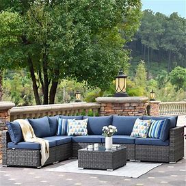 XIZZI Sunrise Rattan Outdoor Sectional With Blue Cushion(S) And Steel Frame | RRS303