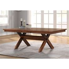 Roundhill Furniture Karven Wood Trestle Extendable Dining Table With Leaf, Dark Hazelnut