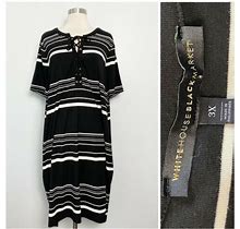 Whbm Black & White Striped Lace Up Neck Knit Shift Dress Women's Plus