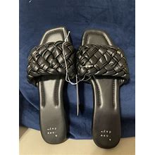 A Day Women's Black Carissa Woven Strap Open-Toe Slide Sandals Size 11