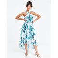 Quiz Women's Floral Chiffon Halter Neck Keyhole Tiered Dress - Blue
