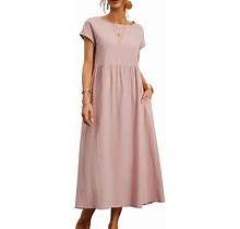 Womens Dresses For Women 2024 Casual Cotton Linen Summer Midi Dresses For Women Spring Shift Dresses With Pocket