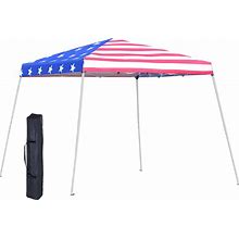 Outsunny 10'X 10' Outdoor Easy Pop Up Canopy Event Tent With Slanted Legs For Weddings & Parties - American Flag