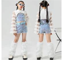 Blue Sequins Jazz Dance Costume Fashion Catwalk Show Stage Outfit Children Cheerleading Clothes Rave