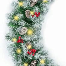 Best Choice Products 9ft Pre-Lit Pre-Decorated Garland W/ PVC Branch Tips, 50 Lights, Pine Cones, Berries - Semi-Flocked