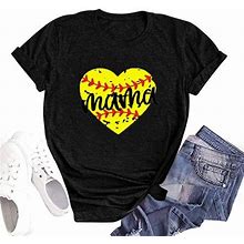 Womens Crew Neck Sweatshirt Fruit Of The Loom Women's Dolkfu Short Sleeve Tops For Women Plus Heart Stitched Baseball Mama Shirts Mother Day Clothing