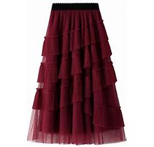 Dresses For Women 2023 Women Solid Mesh Skirt Dress Mid-Calf Length High Waist Elegant Soft Dress All- A-Line Skirt Dresses Summer Dresses For Women
