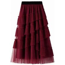 Lbecley Plus Size Women Wraps Women Solid Mesh Skirt Dress Mid-Calf Length High Waist Elegant Soft Dresses All- A-Line Skirt Dress Mother Of The Bride