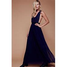 Free People Woman's Cleo Gown Bridal Maxi Dress Size 8 Navy Blue Sequins $300.00