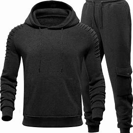 Men's 2Pcs Thick Tracksuit, Casual Loose Comfy Hoodie And Drawstring Waist Sweatpants Set For Autumn Winter,Black,Editor Selection,Temu