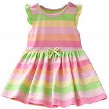 Girls Christmas Sweater Dress Backless A Line Flower Girl Dress Flying Sleeves Colorful Striped Dress Girl Princess Dress 1 To 7 Years Toddler Girl Dr