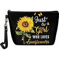 Xhuibop Sunflower Gifts For Women Small Cosmetic Pouch For Purse Leather Zipper Pencil Clutch Love Sunflowers Girl Makeup Bag