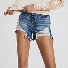 Good American Shorts | Nwt Good American Bombshell Denim Stretch Shorts (Distressed) | Color: Blue | Size: Various