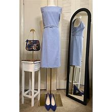Nine West Dresses | Nine West Sleeveless Sheath Dress With Fabric Belt Light Blue Size 16 Pre-Owned | Color: Blue | Size: 16