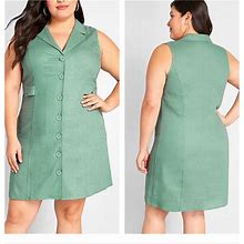 Modcloth Dresses | Nwt - Modcloth "Coasting Along" Sage Button Down Sleeveless Dress | Color: Blue/Green | Size: 12