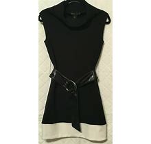 Grass Collection Dress Stretchy Sleeveless Belted Black And White Sz S