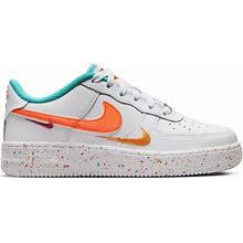 Nike Air Force 1 LV8 White/Safety Orange/Washed Teal Grade School Boys' Shoes, White/Orange, Size: 6.5
