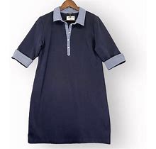 Talbots Shirt Dress Women Size PL Blue Collared Contrast Cuff 3/4 Sleeve